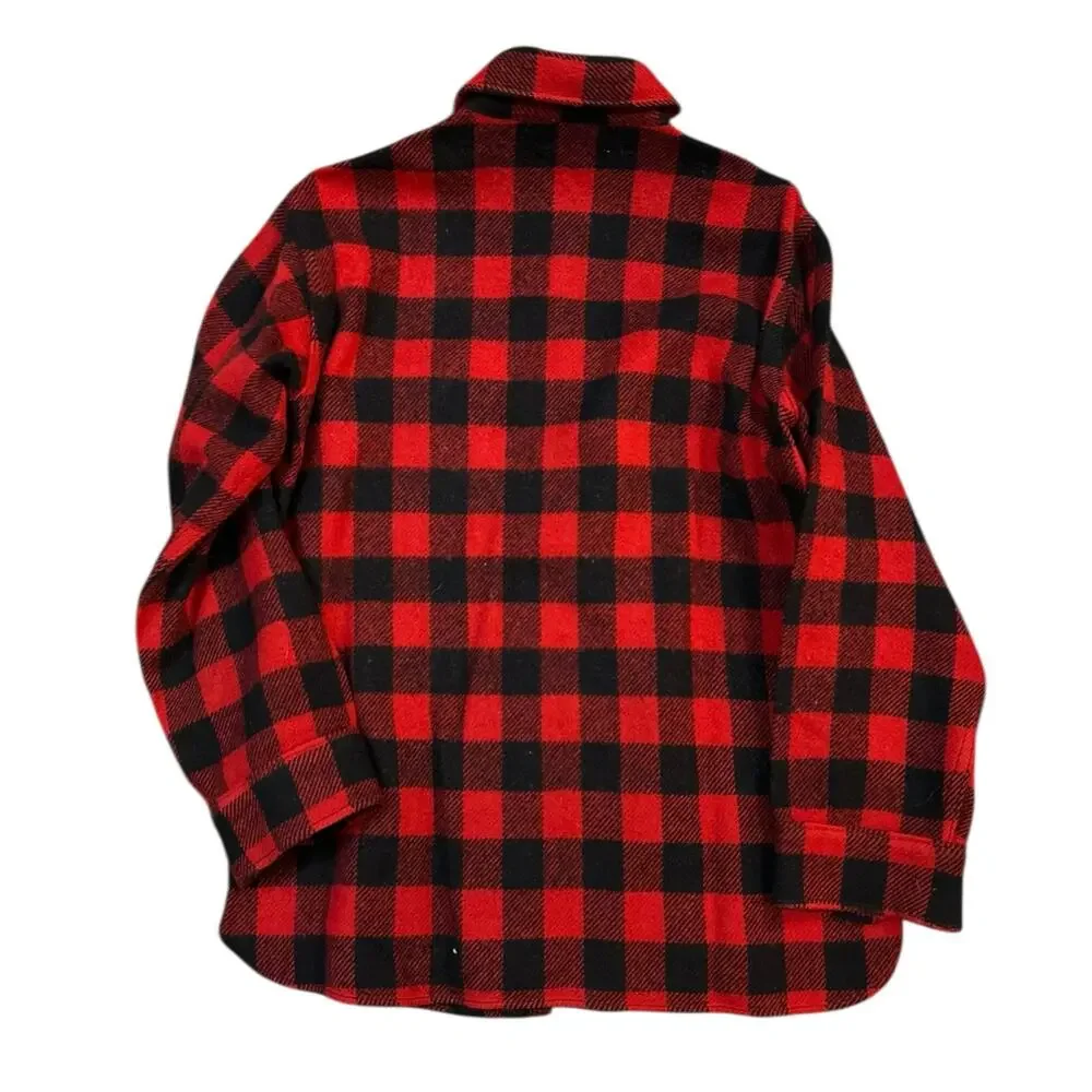 Vtg LL Bean Wool Shirt Mens Small Red Black Script Label 60's US Rustic Outdoors